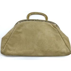 Y2K Clam Shell Suede Clutch Bag Handbag Banana Republic Satin Lining Top Handle